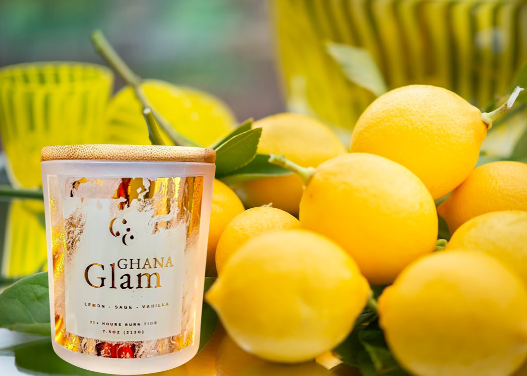 Couture Candlez by Jewelz luxury gold foiled candle with notes of lemon, sage, & vanilla (Ghana Glam)