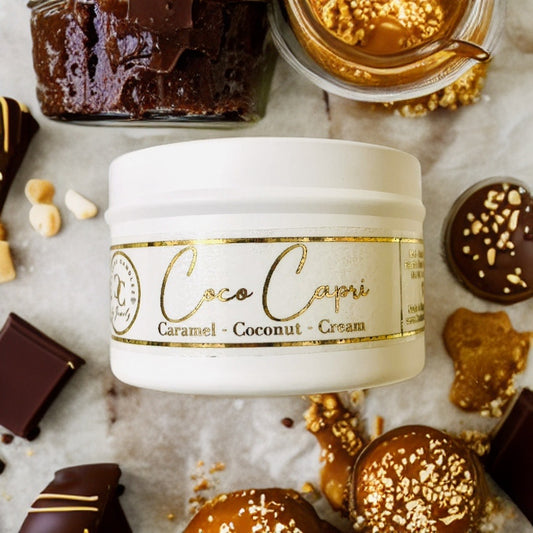 Couture Candlez by Jewelz luxury copper foiled mini travel candle with notes of caramel, coconut, & cream (Coco Capri)