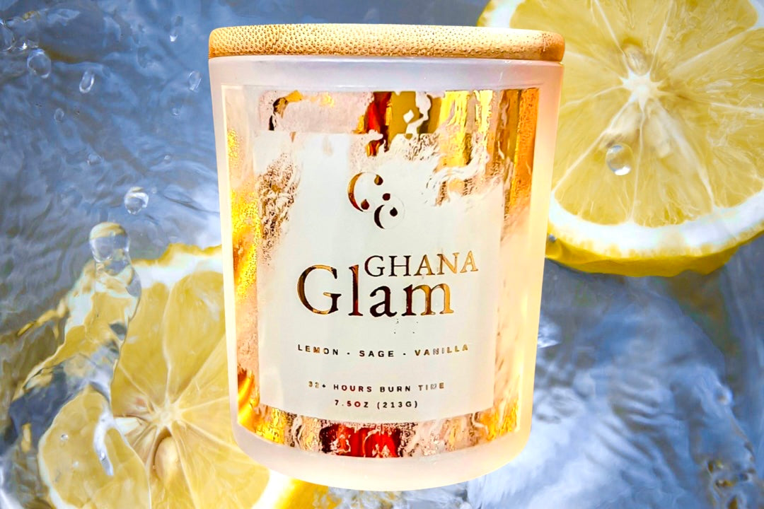 Couture Candlez by Jewelz luxury gold foiled candle with notes of lemon, sage, & vanilla (Ghana Glam)