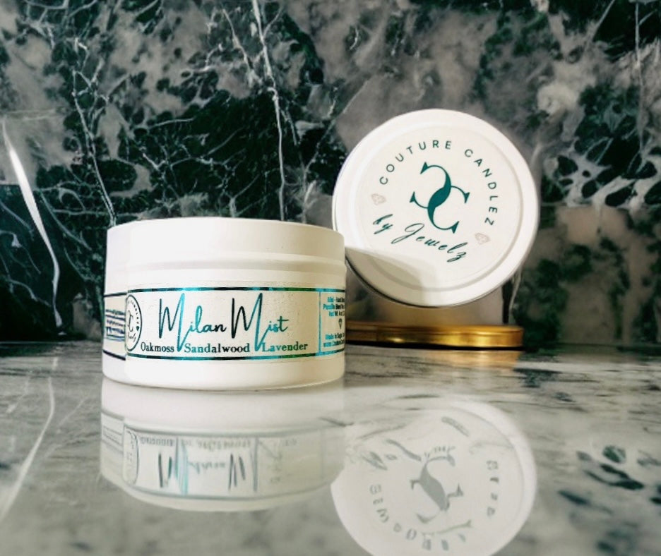 Couture Candlez by Jewelz luxury mini candle with notes of lavender, oakmoss, & sandalwood (Milan Mist)