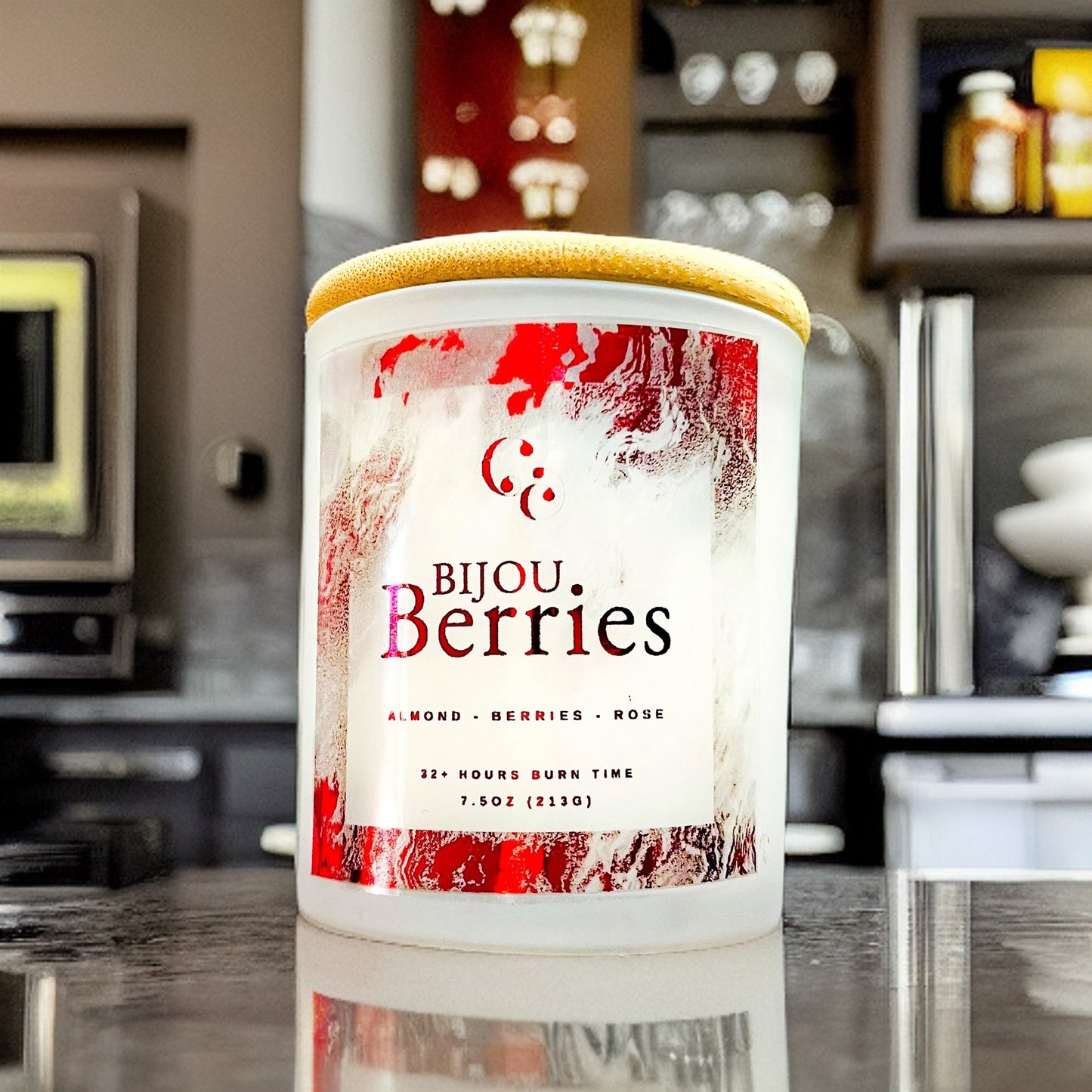 Couture Candlez by Jewelz luxury red foiled candle with notes of almond, berries, & rose (Bijou Berries)