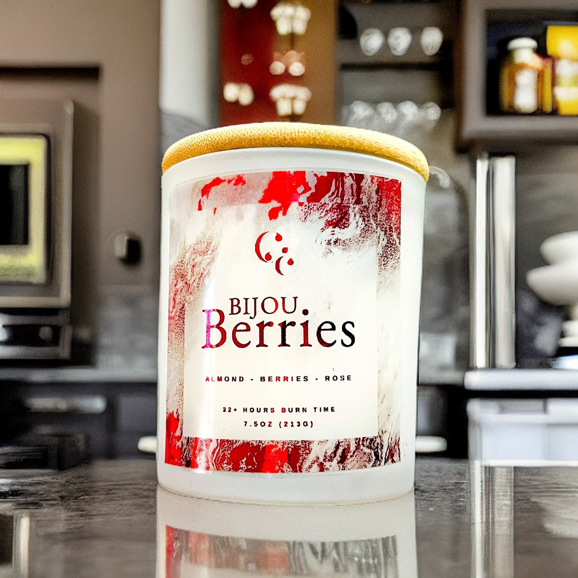 Couture Candlez by Jewelz luxury red foiled candle with notes of almond, berries, & rose (Bijou Berries)