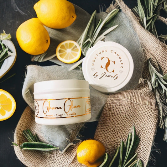 Couture Candlez by Jewelz luxury gold foiled mini candle with notes of lemon, sage, & vanilla (Ghana Glam)