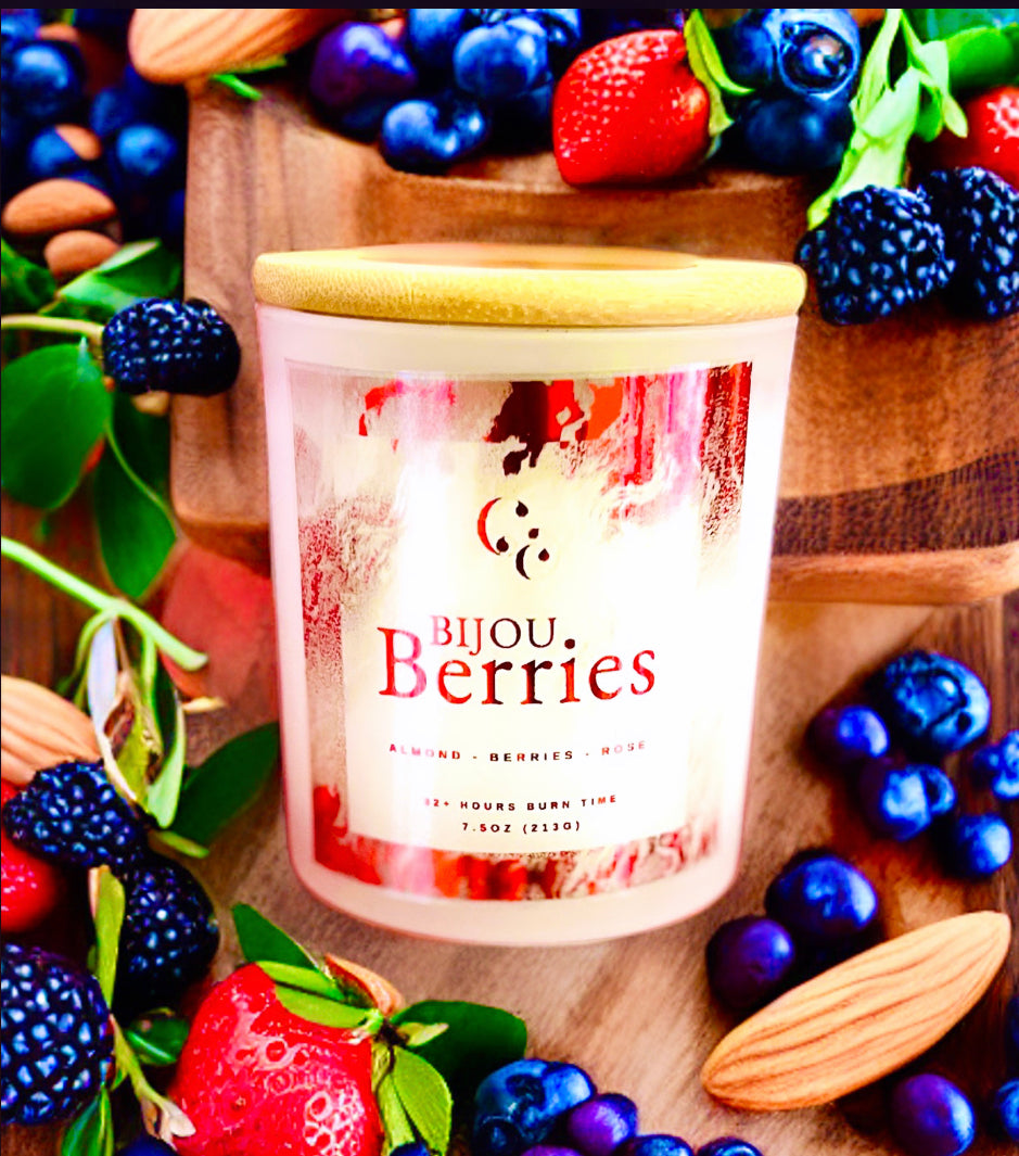 Couture Candlez by Jewelz luxury red foiled candle with notes of almond, berries, & rose (Bijou Berries)