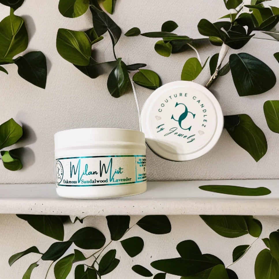 Couture Candlez by Jewelz luxury mini candle with notes of lavender, oakmoss, & sandalwood (Milan Mist)