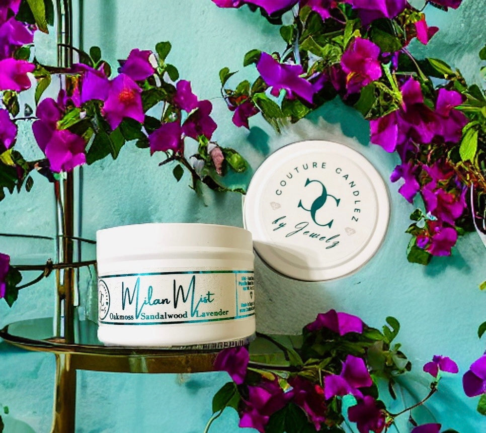 Couture Candlez by Jewelz luxury mini candle with notes of lavender, oakmoss, & sandalwood (Milan Mist)