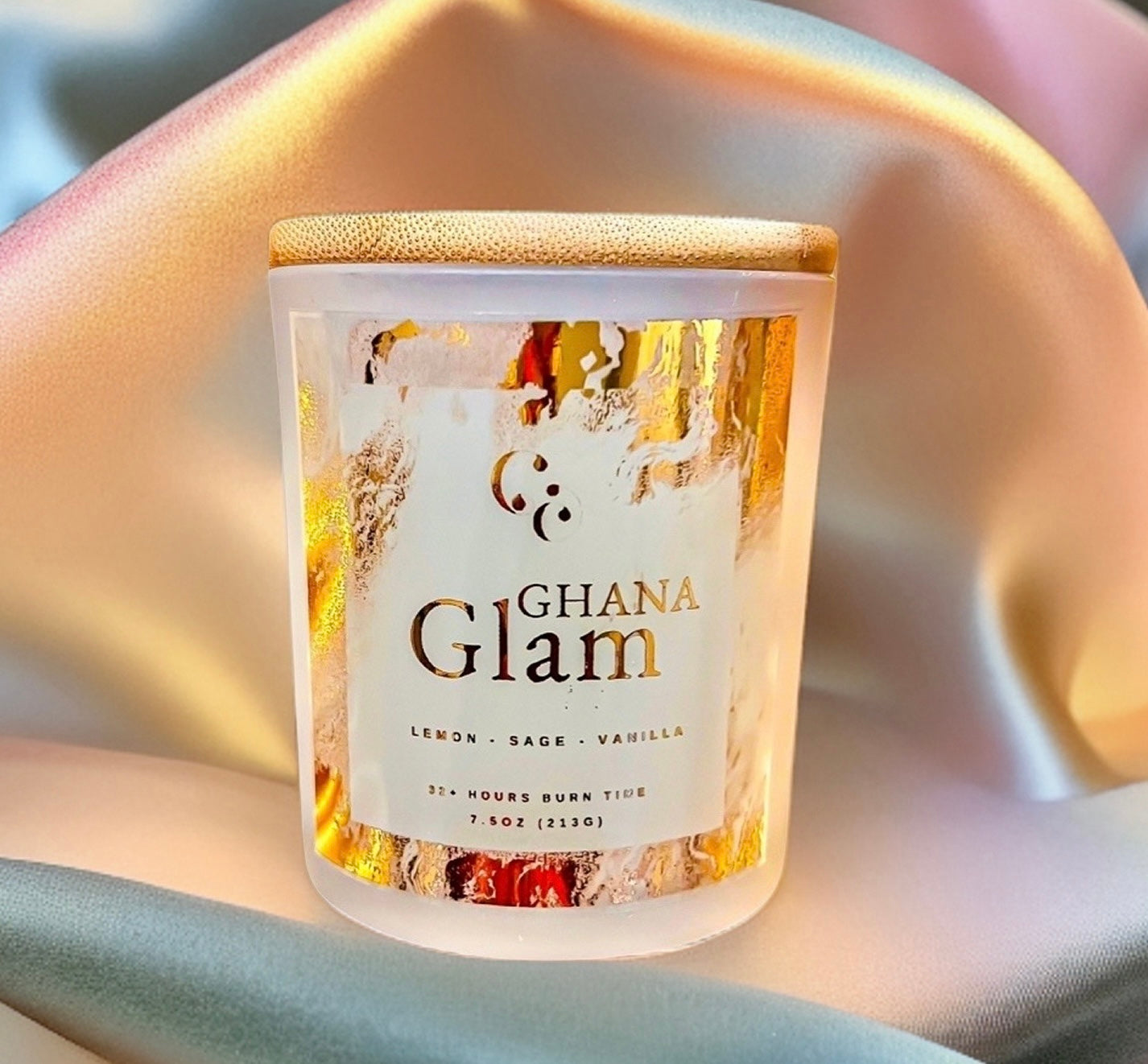 Couture Candlez by Jewelz luxury gold foiled candle with notes of lemon, sage, & vanilla (Ghana Glam)