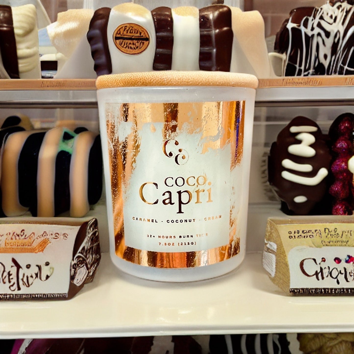 Couture Candlez by Jewelz luxury copper foiled candle with notes of caramel, coconut, & cream (Coco Capri)