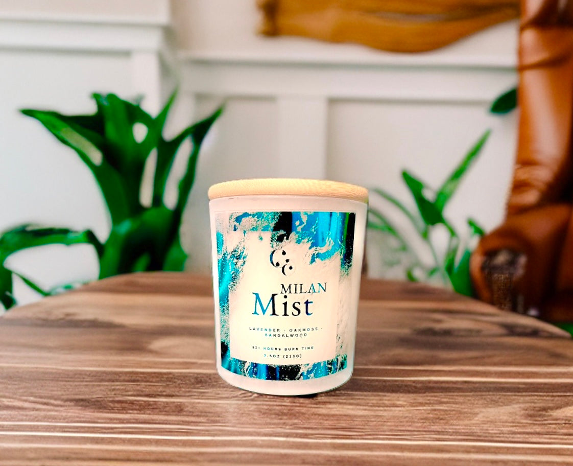 Couture Candlez by Jewelz luxury candle with notes of lavender, oakmoss, & sandalwood (Milan Mist)