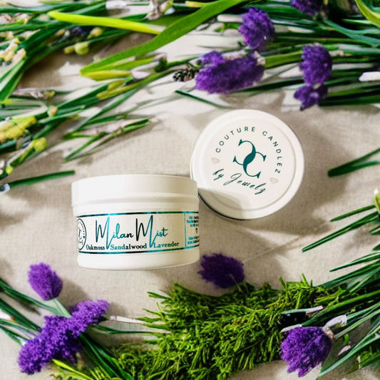 Couture Candlez by Jewelz luxury mini candle with notes of lavender, oakmoss, & sandalwood (Milan Mist)