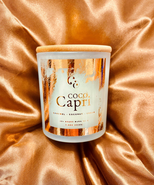 Couture Candlez by Jewelz luxury copper foiled candle with notes of caramel, coconut, & cream (Coco Capri)