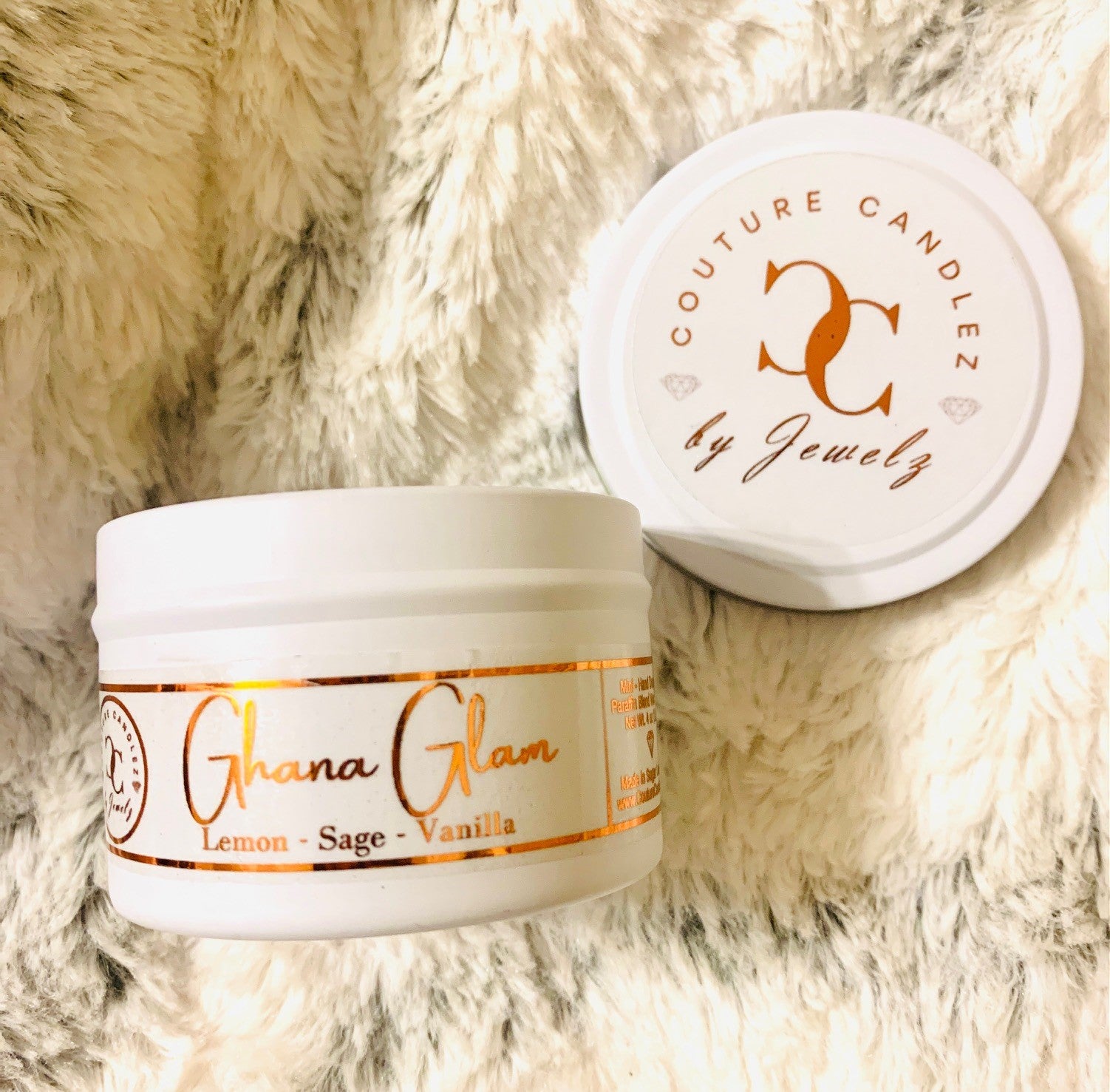 Couture Candlez by Jewelz luxury gold foiled mini candle with notes of lemon, sage, & vanilla (Ghana Glam)