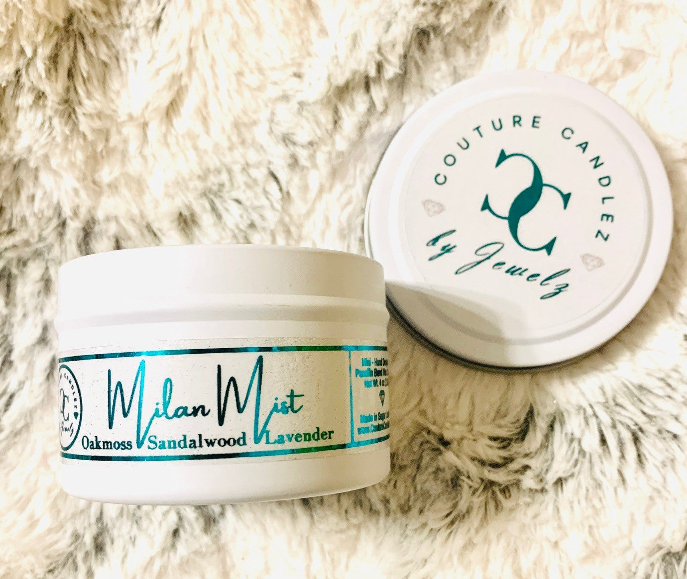 Couture Candlez by Jewelz luxury mini candle with notes of lavender, oakmoss, & sandalwood (Milan Mist)