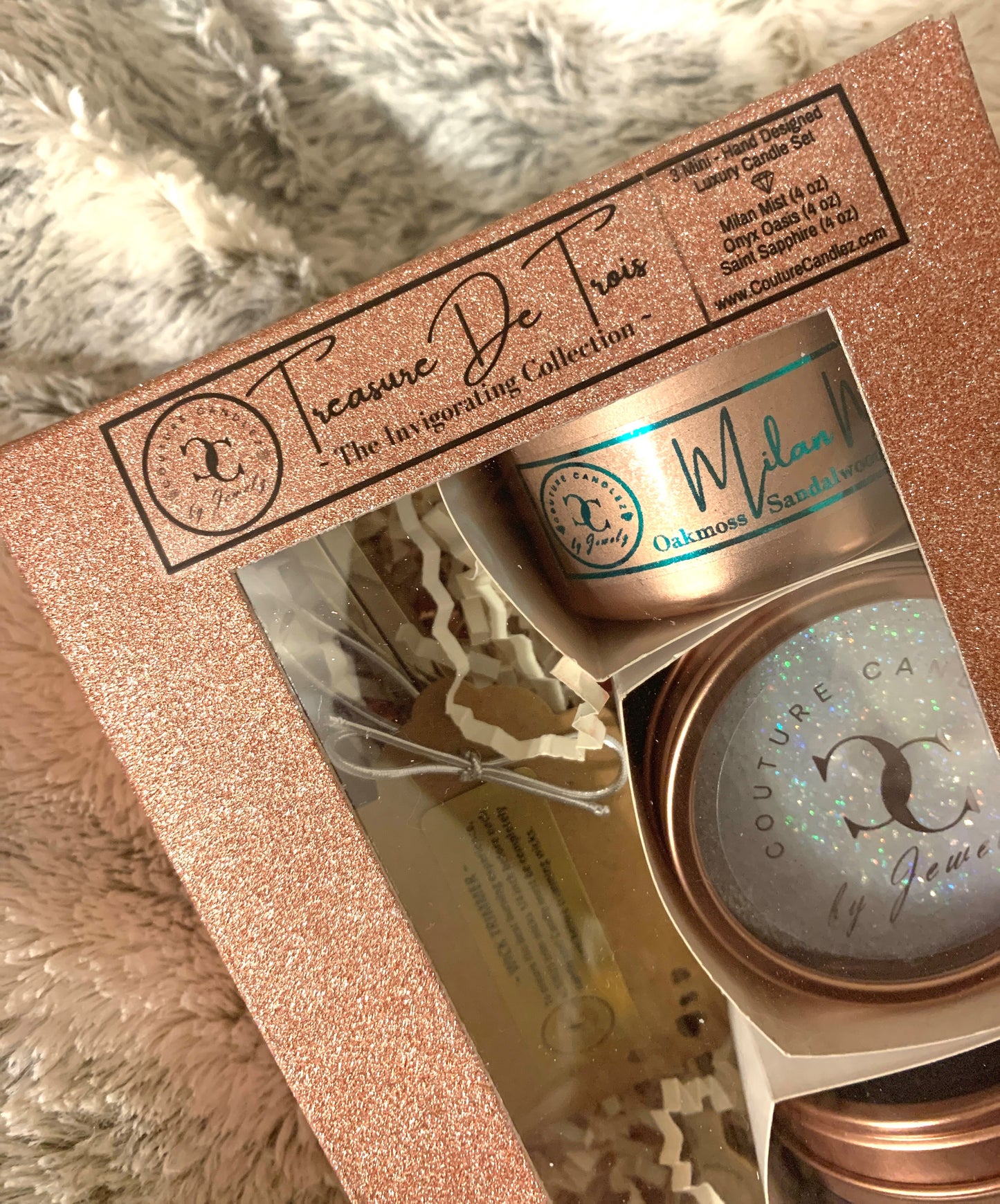 Couture Candlez by Jewelz Rose Gold Luxury Mini Candle Sampler Gift Set (Treasure de Trois)