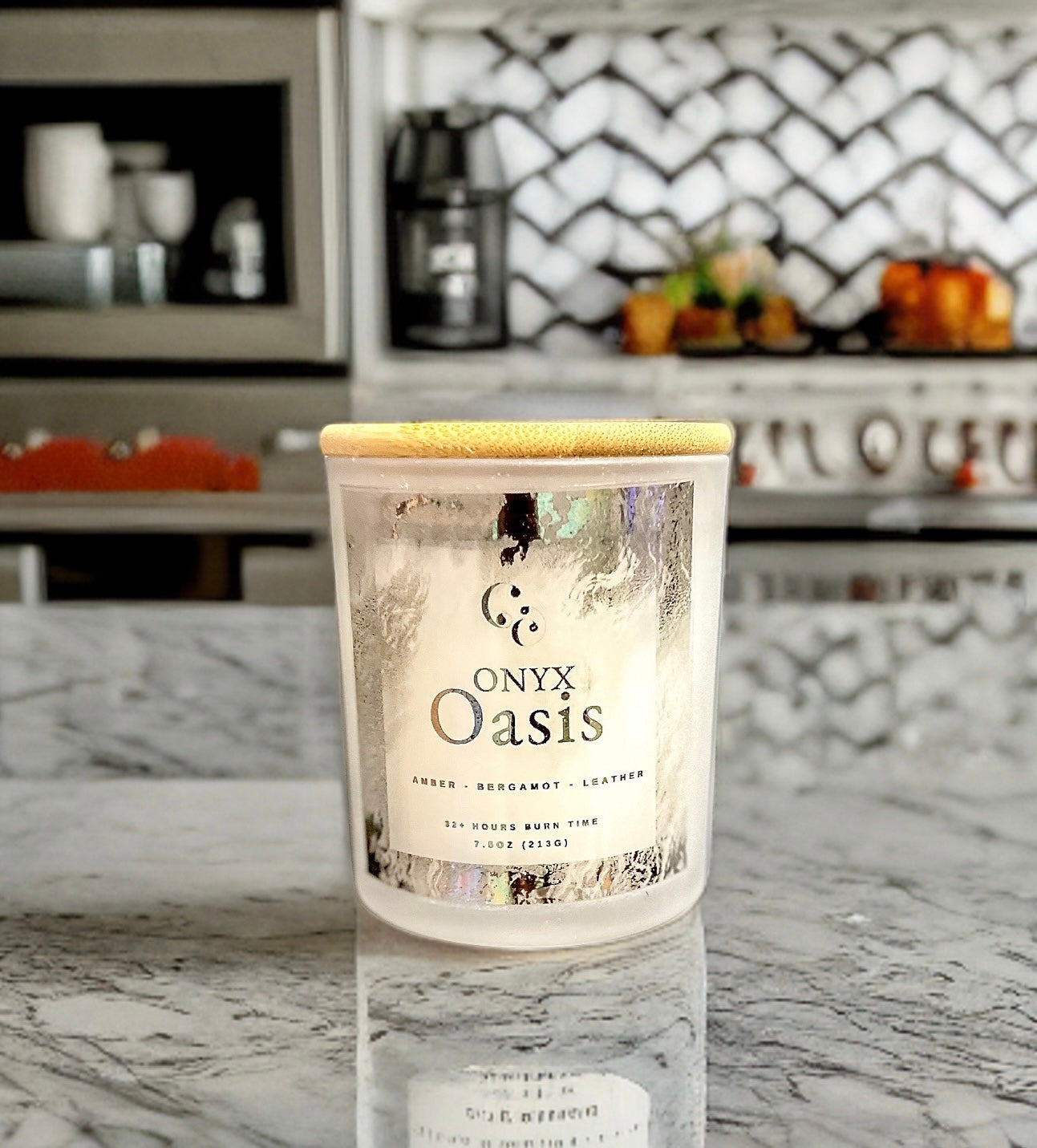 Couture Candlez by Jewelz luxury candle with notes of amber, bergamot, & leather (Onyx Oasis)