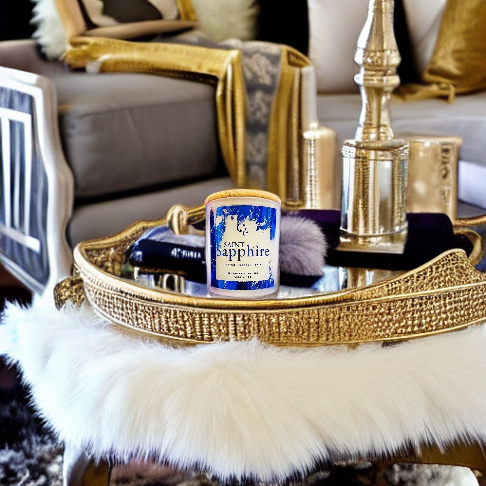 Couture Candlez by Jewelz luxury candle with notes of cotton, neroli, & rain (Saint Sapphire)