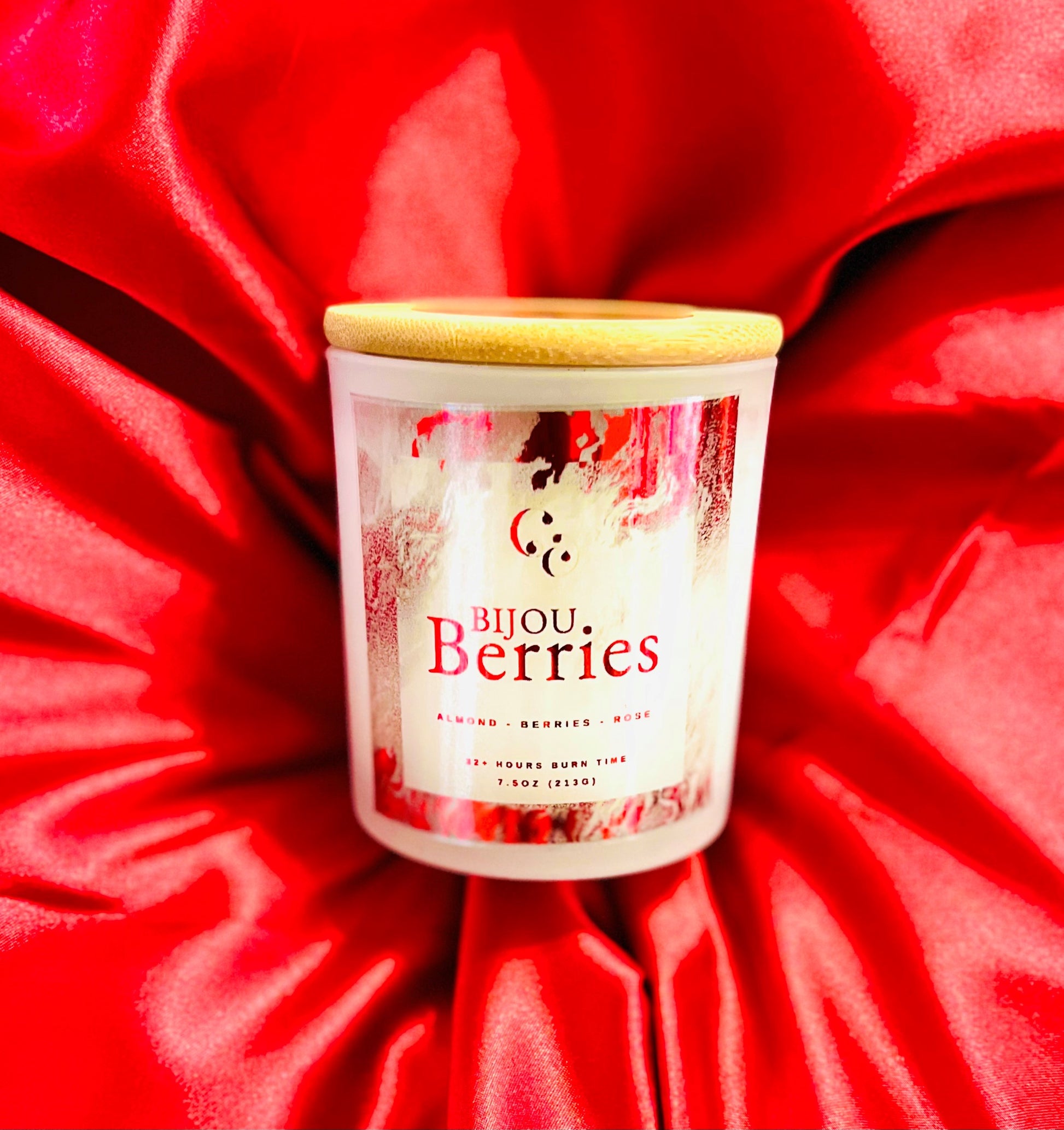 Couture Candlez by Jewelz luxury red foiled candle with notes of almond, berries, & rose (Bijou Berries)